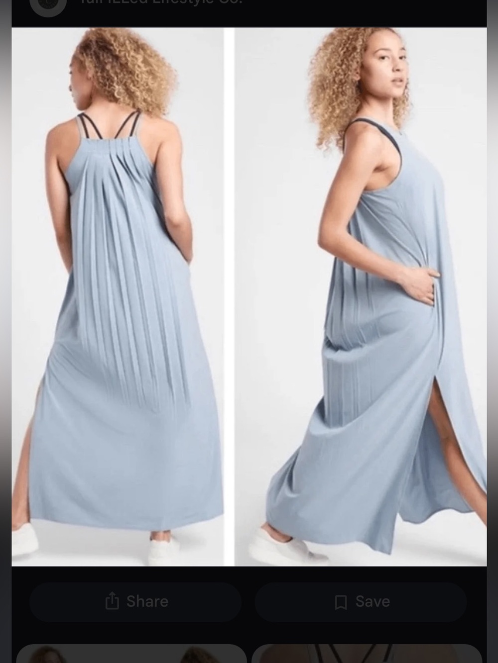 Athleta Hayes Pleated Maxi Dress in the color dusty blue